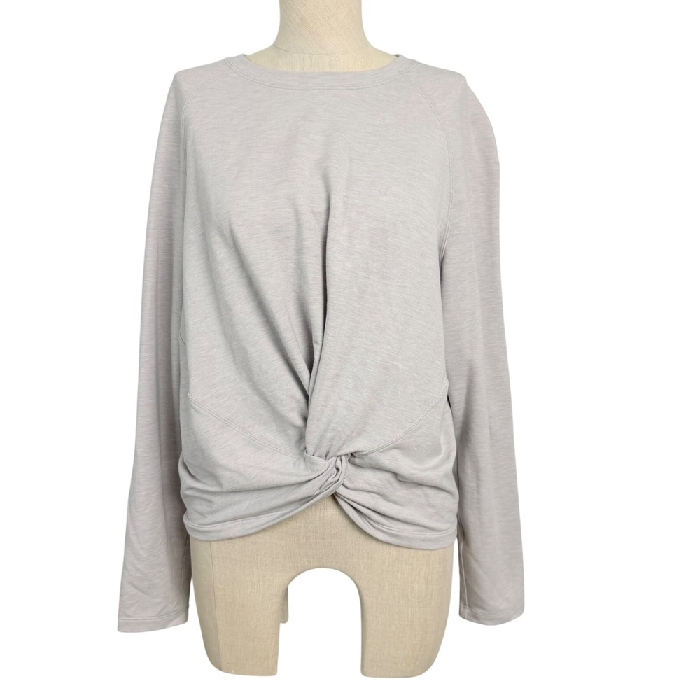 Lululemon Twist Front Long Sleeve Top Heathered Light Gray Crew Neck Raglan M/L
